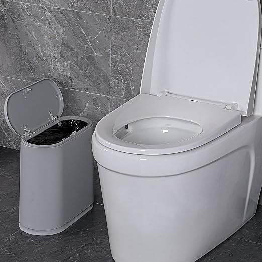Sooyee 10 Liter Rectangular Slim Plastic Trash Can Wastebasket with Press Type Lid, 2.4 Gallon Garbage Container Bin for Bathroom, Powder Room, Bedroom, Kitchen, Craft Room, Office, Gray - Image 3