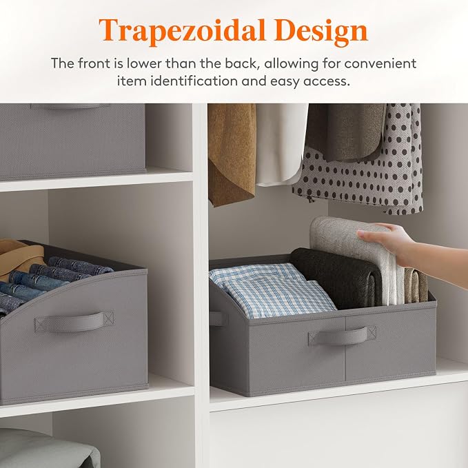 Lifewit Trapezoid Closet Storage Bins for Shelf, 6 Packs Non-woven Closet Organizer Baskets with Handles, Foldable Clothes Containers Boxes for Clothing, Book, Purse, 19L, Large, Gray - Image 3