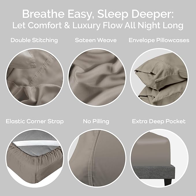 Viscose Bamboo Sheets King Size 4PC Set - Cooling Sheets for Hot Sleepers with Moisture Wicking Technology - Silky Soft 18 Inch Deep Pocket - Sand 76"x 80"
