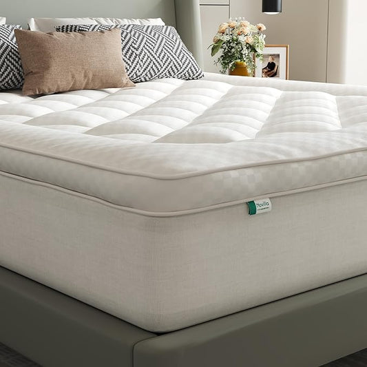 Novilla King Mattress Topper, Extra Thick Pillow Top - Overfilled Hotel Luxury Mattress Pad Cover for Back Pain Relief, Breathable Fluffy Down Alternative Fill, 8-21” Deep Pocket, Oatmeal