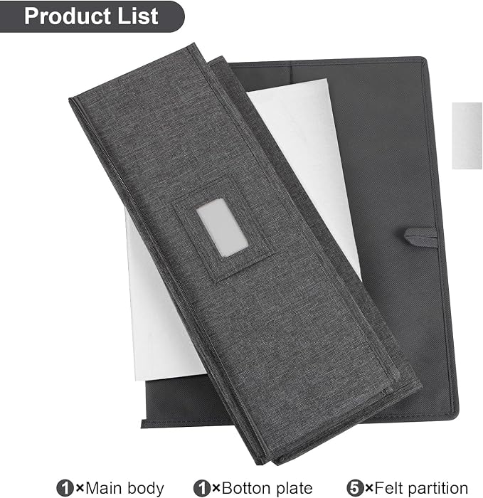 China Storage Containers Hard Shell 2 Pack, Platter Storage Case 17" x 13" x 6", 5 Felt Dividers Included, Structured Top and Stackable (Linen Grey) - Image 7
