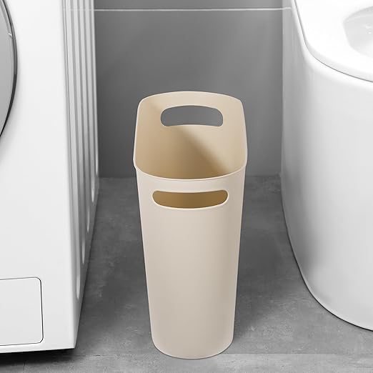 rejomiik Small Trash Can, 3.5 Gallon Slim Garbage Can Plastic Waste Basket with Handles Container Bin for Narrow Spaces Bathroom, Bedroom, Kitchen, Office at Home, Cream - Image 3