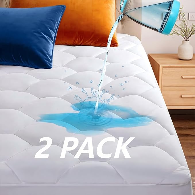 Softhour Waterproof Mattress Protector, 3D Air Fabric Bed Cover with Deep Pocket（Rayon Cotton Padding White - 2pack， Twin XL）