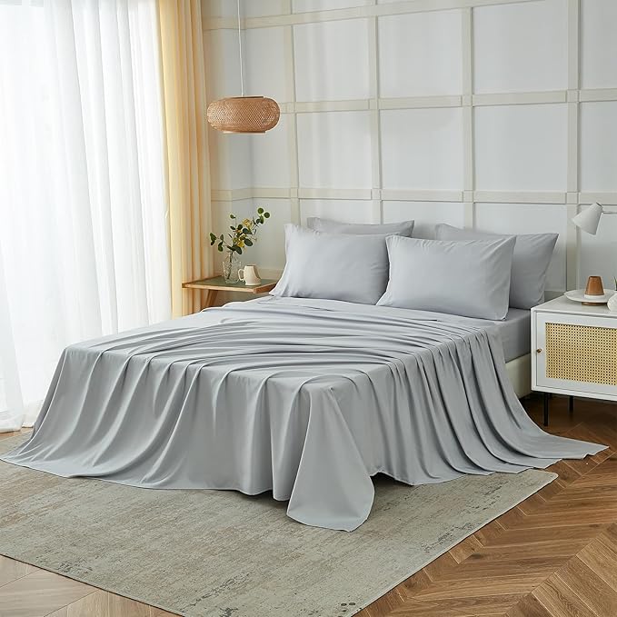 ILAVANDE Queen Sheets Set 6 Piece,Hotel Luxury Super Soft 1800 Series Microfiber Queen Bed Sheets Set-Wrinkle Free & Breathable-14 Deep Pocket Sheets for Queen Size Bed(Queen,Light Grey)