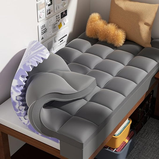 Dual Layer 5 Inch Memory Foam Mattress Topper Twin XL - 2 Inch Gel Memory Foam and 3 Inch Pillow Top Mattress Pad, 7-Zone Egg Crate Twin XL Size Mattress Topper (Dark Gray)