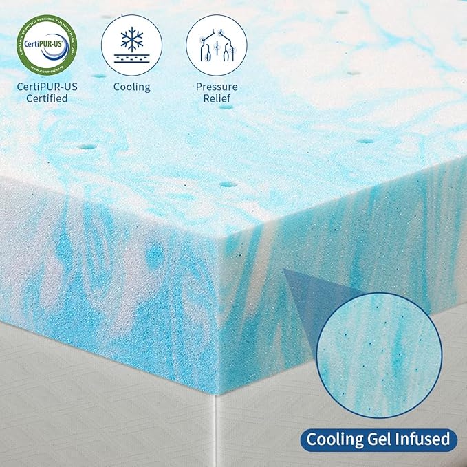 Mattress Topper, 3 Inch Twin XL Size Gel Memory Foam Bed Topper, Pressure Relief, CertiPUR-US Certified, Light Blue