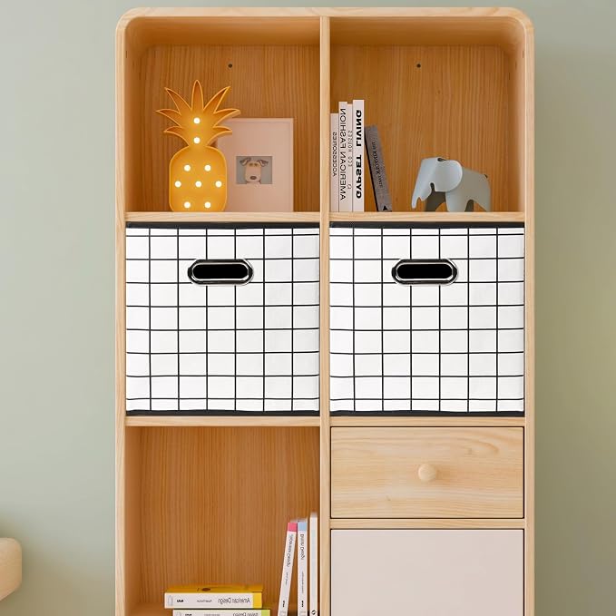 Yunkeeeper storage bins Cubes, Fabric Cube Organizer with Handle, Foldable Cube Bins for Cloth or Accessary Storage, 11x11x11, Set of 6, (White grid) - Image 4