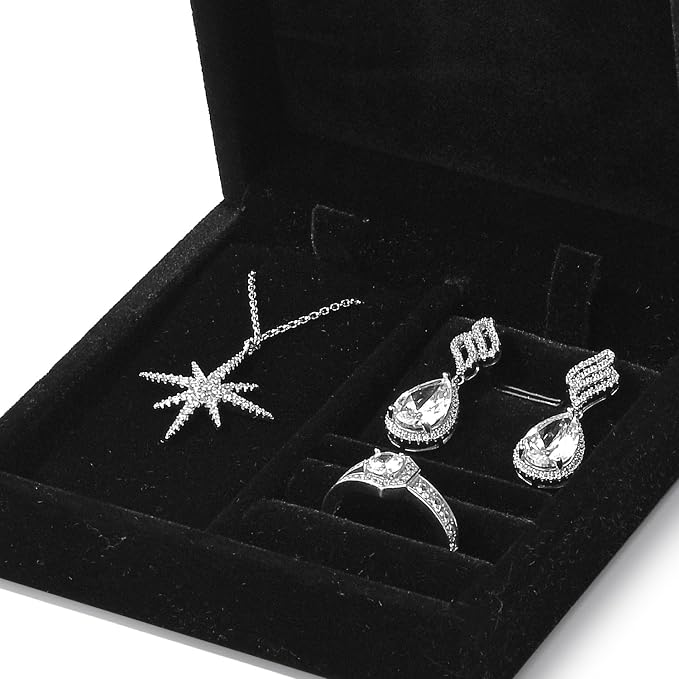 3 in 1 Velvet Jewelry Set Gift Box Earring Gift Box Ring Necklace Boxes Small Jewelry Storage Boxes for Travel Birthday Mother's Day Valentine's Day Gifts (Black) - Image 3