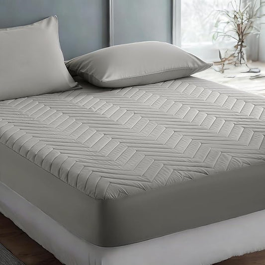 1 Pack Waterproof Mattress Protector, Quilted Mattress Pad with 15 Inch Deep Pocket, Soft Breathable Microfiber Surface, Machine Washable Bed Mattress Cover, Grey
