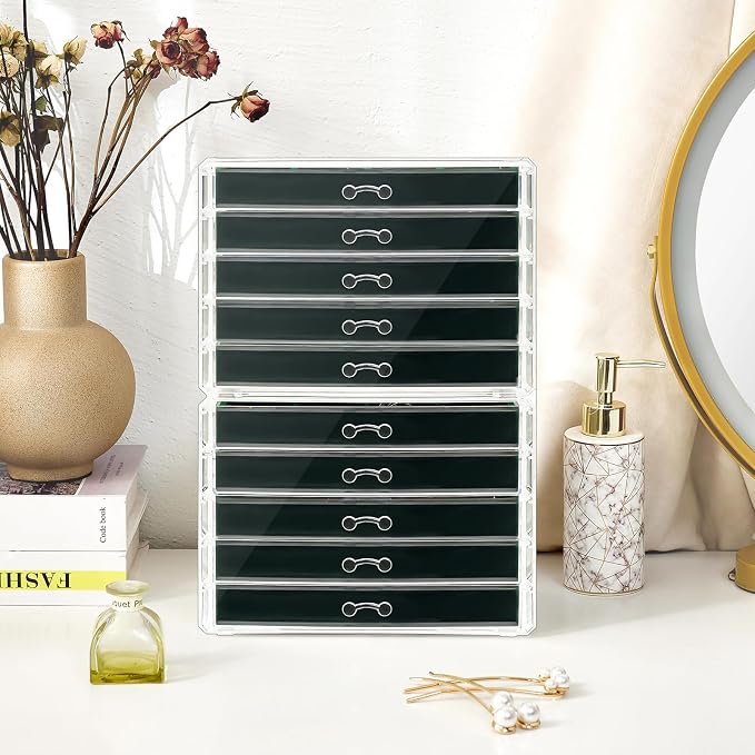 ProCase Earring Holder Organizer Jewelry Box with 10 Drawers, Acrylic Clear Earring Case with Adjustable Velvet Trays for Women - Emerald,10 Layers - Image 6