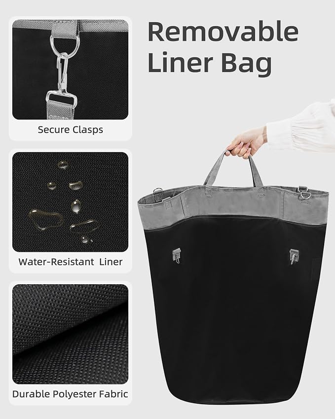 STORAGE MANIAC Rolling Laundry Hamper with Wheels 110L Laundry Basket, Round Laundry Cart with Metal Frame and Removable Bag, Clothes Hamper for Bedroom, Bathroom, Dorm Room, Laundry Room, Black - Image 3