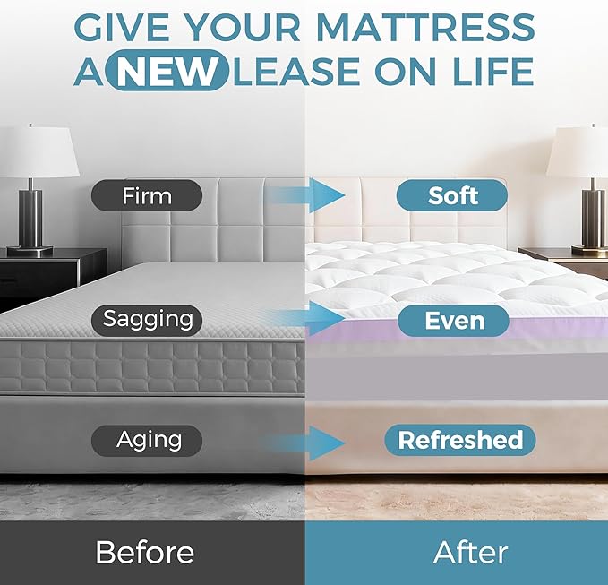 BDEUS 4 Inch Dual Layer Mattress Topper King Size, 2 Inch Cooling Gel Memory Foam and 2 Inch Soft Pillow Top Pad Cover, Mattress Pad for Back Pain Relief