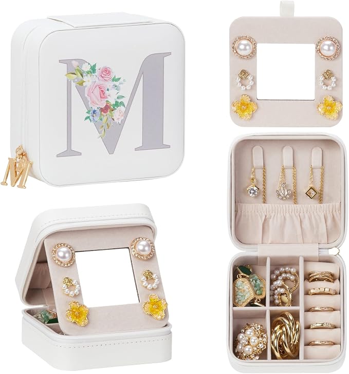 Enthralite Travel Jewelry Box for Girls: Traveling Jewelry Case Gift for Women - Mini Organizer for Necklaces Earrings White M by Enthralite