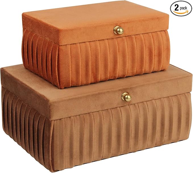 HofferRuffer Velvet Decorative Boxes, Jewelry Boxes Storage Accessory Organizer Boxes with Elegant Handle Decor, Classic Velvet Set of 2 Pieces (Brown) by HofferRuffer