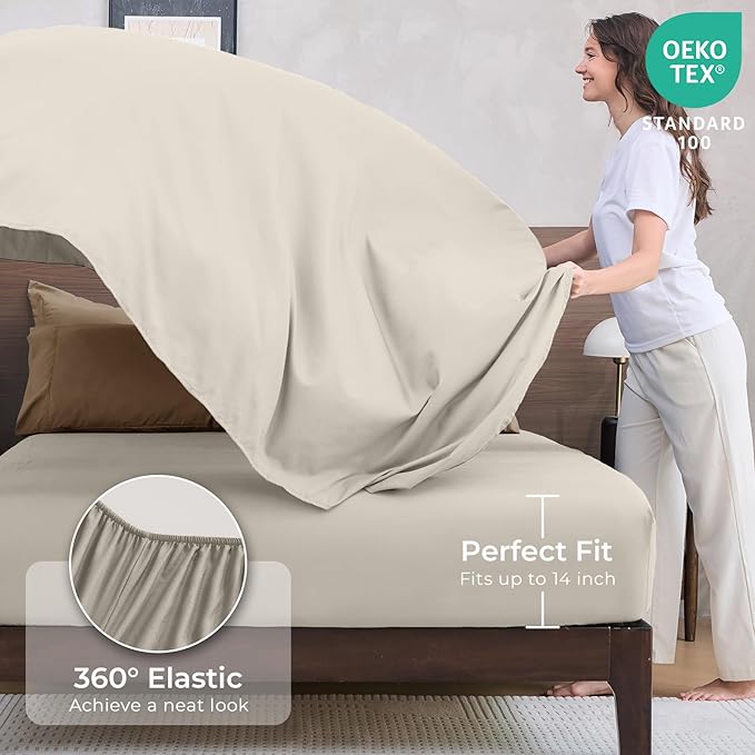 HEVUMYI Khaki & Linen King Comforter Set - 7-Piece All Season Bed in a Bag King, Ultra Soft Bedding Set with Comforter, Flat Sheet, Fitted Sheet, Pillowcases, Pillow Shams