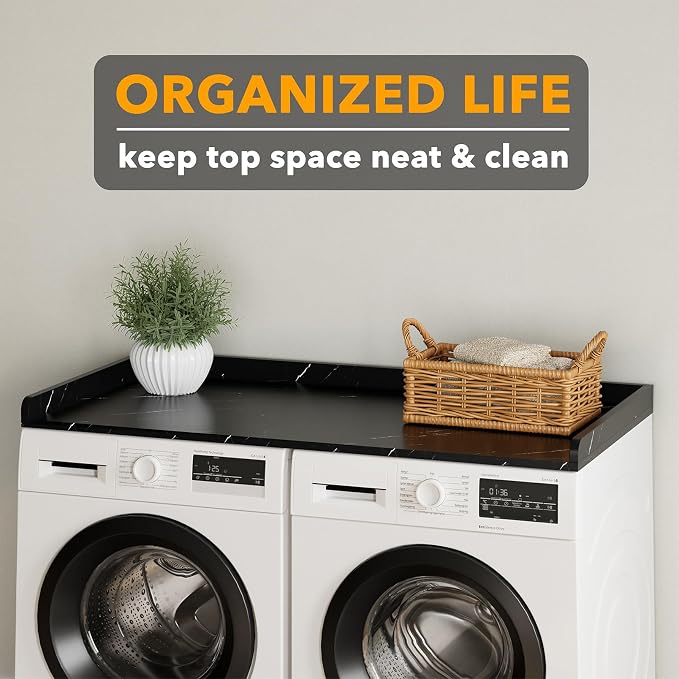 SpaceAid Washer Dryer Countertop, Laundry Wood Shelf Topper with Edge, 54" Width x 27.5" Depth Cover Guard Organizer for Washer and Dryer Laundry Hamper Counter Storage Organization (Black Marble) - Image 5