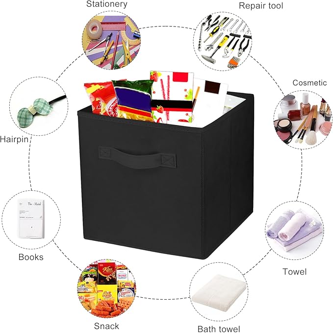 2 Pcs Storage Cubes, 10.5 Inch Collapsible Storage Bins, Fabric Foldable Bins for Organization, Durable Storage Bins for Closet, Shelves, Offices (Black) - Image 2