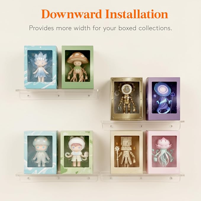 Lifewit Floating Shelves for Bathroom, Acrylic Wall Organizer for Perfume, Makeup, Figures, Nail Polish, Photo, Book, 14" Decor Display Rack for Nursery, Living Room, Bedroom, Kitchen, Clear, 4 Pack - Image 6