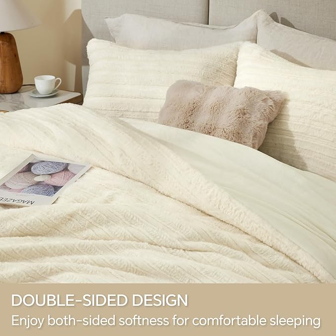 BEDELITE Fleece Twin Comforter Set -Super Soft & Warm Fluffy Cream White Faux Fur Bedding, Luxury Fuzzy Heavy Bed Set for Winter with 1 Pillow case