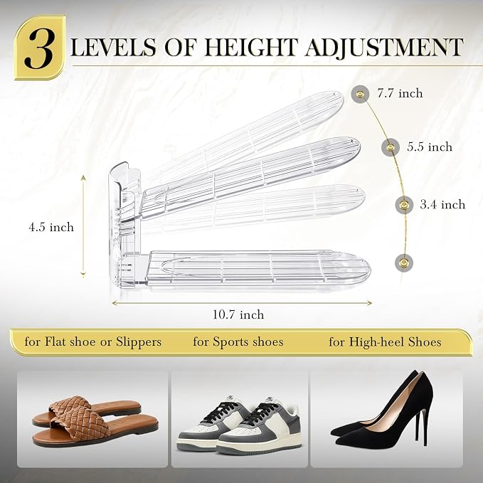 Shoe Slots Organizer 10 Pack - Shoe Stackers,3 Levels Adjustable,Space Savers 50%,Double Layer Holders for Closet (Transparent),Organizador de Zapatos - Image 2