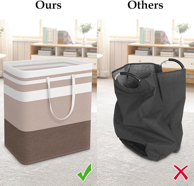 StorageRight Large Collapsible Laundry Basket Hamper with Easy Carry Handles，Freestanding Clothes Hampers for Laundry, Bedroom, Dorm, Towels, Toys, 100L, Khaki - Image 5