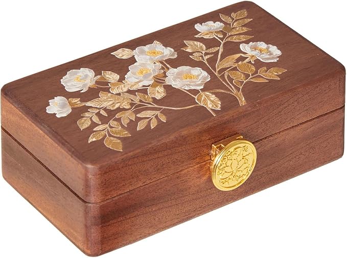 Travel Jewelry Case Small Wood Jewelry Organizer Jewelry Box for Women (Nut-Brown Print) by KAOTGOT