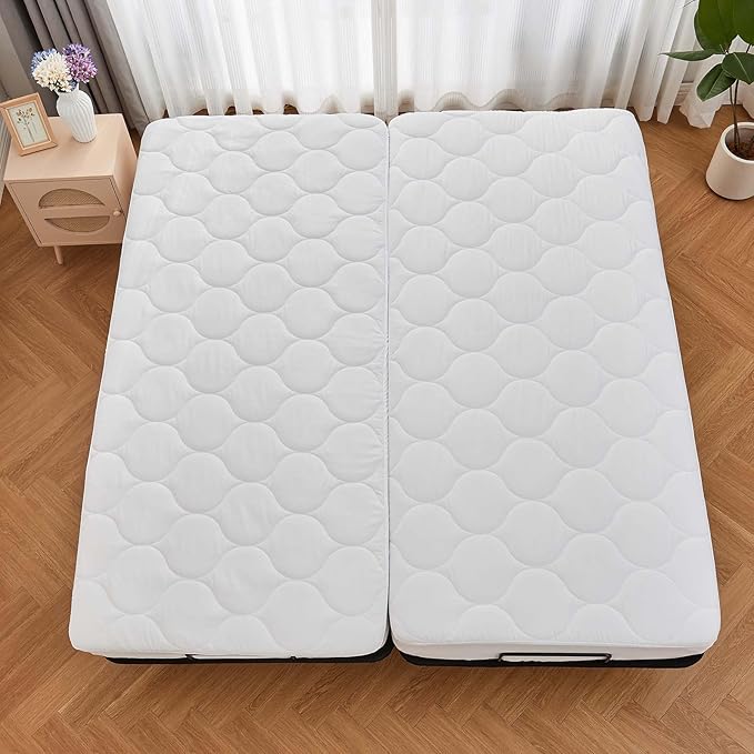 Kingnex Quilted Split California King Mattress Topper Pad for Adjustable Bed Breathable Fitted Fluffy Pillow Top Mattress Pad