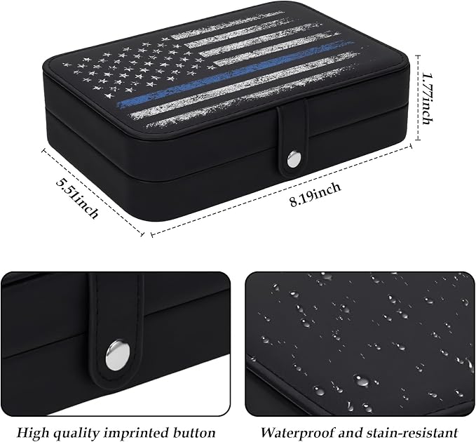 Jewelry Box Vintage American Flag Black Travel Jewelry Organizer for Women Portable Travel Jewellery Holder for Earring Ring Necklaces Birthday Valentines Easter Christmas Gift - Image 2