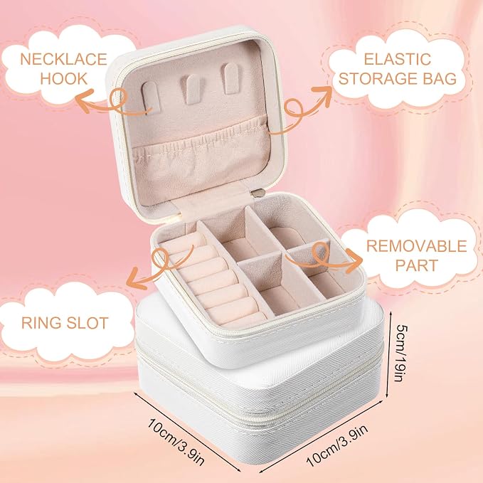 Kifmurase 8PCS Travel Jewelry Case, Small Portable Bridesmaid Jewelry Gift Box, PU Leather Jewelrys Case Organizer Storage for Rings Earrings Necklaces, Women Girls Bridesmaid Proposal Gifts(Beige) - Image 2