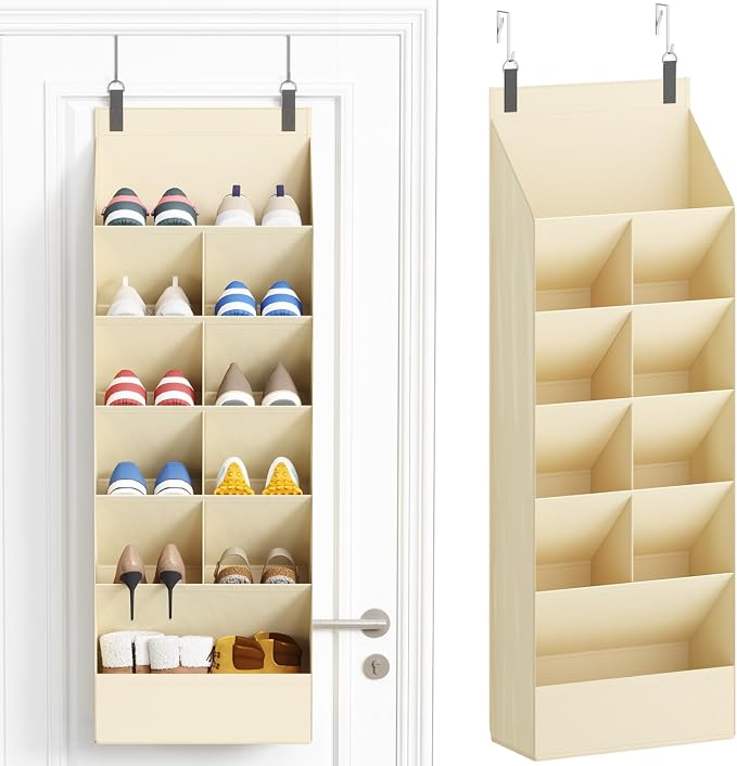 Lifewit 6 Tier Over the Door Shoe Organizer with 11 Large Deep Pockets, Fabric Hanging Shoes Shelf for Closet, Dorm Storage, Fit Up to 12 Pair Shoe Rack Holder for Sneakers, Boots, Beige by Lifewit