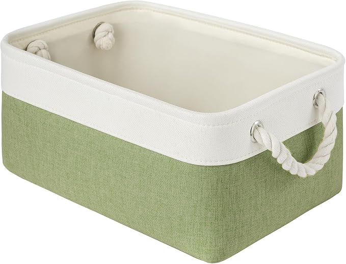 Storage Baskets for Shelves 13.8x9.8x6.7 Inch, Foldable Fabric Storage Bins with Handles, Small Storage Baskets for Organizing Closet, Office, Home Organization (1-Pack, White&Green) by VQRTEXAStorageBasket