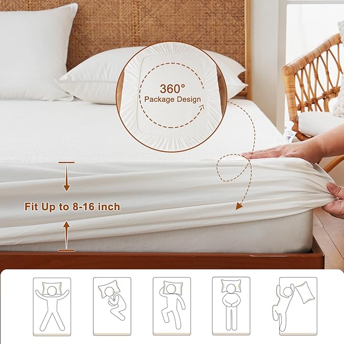 YOUR MOON Natural Wool Mattress Pad King – 200GSM Organic Australian Wool Mattress Topper, Quilted Fitted Mattress Bed Cover with 16" Deep Pocket, Hypoallergenic Cotton Cover (White)