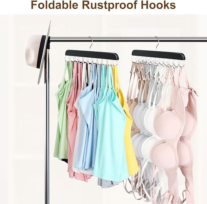 2 Pack Bra Hanger, Capacity Foldable Tank Top Hanger with 40 Hooks, Bra Hangers for Closet Organizer, Premium Wooden Space Saving Hangers Closet Organizers and Storage for Dorm & Apartment - Image 3