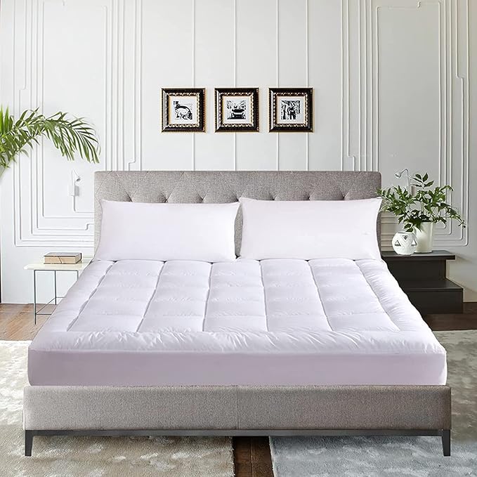 WhatsBedding Waterproof Mattress Pad King Size Cotton Top Down Alternative Filling Pillowtop Mattress Topper Cover-Fitted Quilted (Waterproof King)