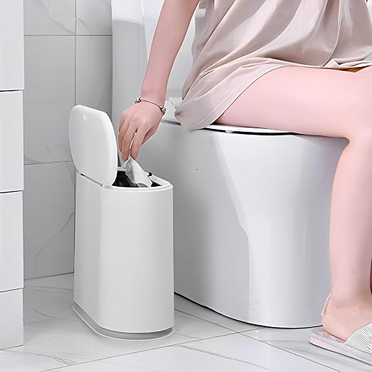 Sooyee 10 Liter Rectangular Plastic Trash Can Wastebasket with Press Type Lid,2.4 Gallon Garbage Container Bin for Bathroom,Powder Room,Bedroom,Kitchen,Craft Room,Office (Cream White) - Image 3
