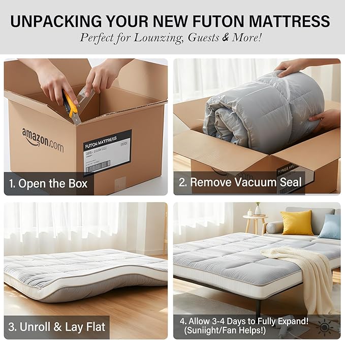 Tiita Floor Mattress Memory Foam Mattress Topper, 4" Thicken Futon Mattress with Storage Bag and 2 Straps, Portable Roll Up Travel Car Camping Mattress Sleeping Pad Full Size, Grey