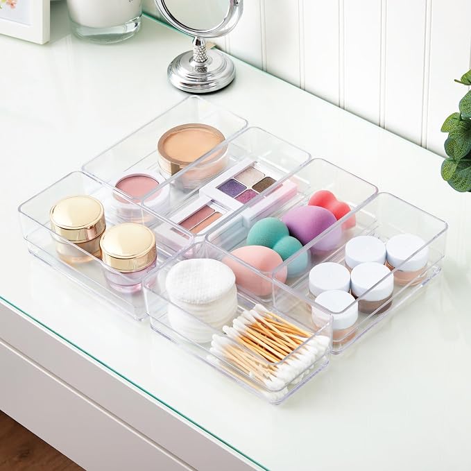 STORi SimpleSort 6-Piece Stackable Clear Drawer Organizer Set | 6" x 3" x 2" Rectangle Trays | Small Makeup Vanity Storage Bins and Office Desk Drawer Dividers | Made in USA - Image 7