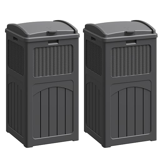 Flamaker 30 Gallon Trash Can, Resin Outdoor Garbage Can with Lid, Waterproof Hideaway Patio Waste Bins for Outside Use (2 Pack, Gray) by Flamaker