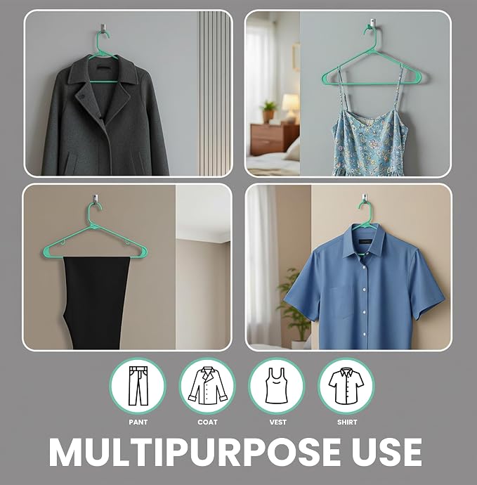 Utopia Home Plastic Hangers 50 Pack - Space Saving Clothes Hanger - Durable & Strong Closet Organizers and Storage with Built-in Strap Hooks - Essential for Shirts, Pants, Skirts & Coats (Aqua) - Image 4