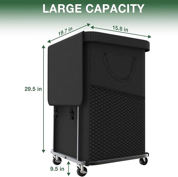 40 Gal(150L) High Grade Large Laundry Basket with Wheels, Rolling Laundry Hamper, Laundry Cart with Metal Frame and Removable Bag Design, Suitable for Laundry Room (Black, 150L) - Image 6