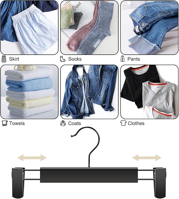 GUANJUNE Clothes Pants Hangers, Space-Saving Skirt Holders with 360 ° Swivel Hooks, Adjustable Clips, Trouser Hangers, Clothes Coat Garment Jeans Hangers (30 Pack, Black) - Image 4