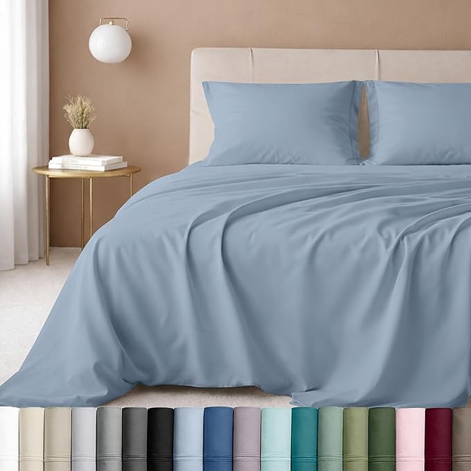 California Design Den California King Sheet Set - 100% Cotton, 600 Thread Count Deep Pocket Cal King Sheet Set, Durable Sheets with Soft Sateen Weave - Blue