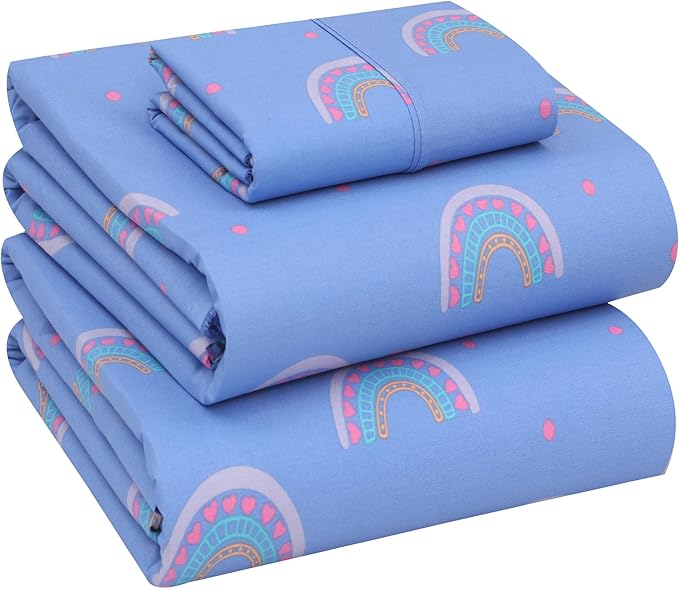RUVANTI 100% Cotton Sheets – Twin XL Size Percale Bedding, Cooling & Breathable Floral Design, Durable with a Crisp, Soft & Comfortable Feel, 16" Deep Pocket, 3-Piece Set, Baby Rainbow