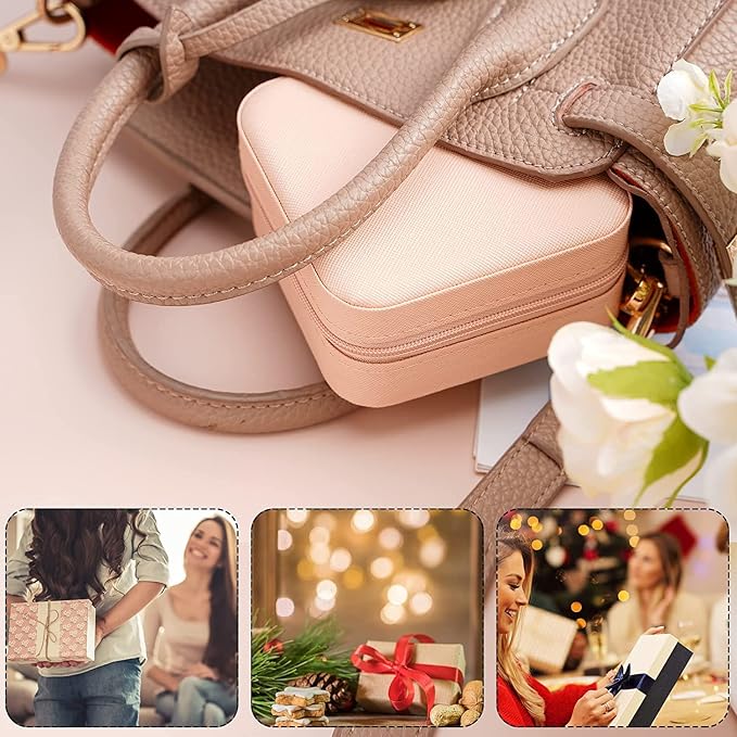 Neveika Portable Travel Mini Jewelry Box Leather Jewellery Ring Organizer Case Storage Gift Box Girls Women (4pcs pink). - Image 6