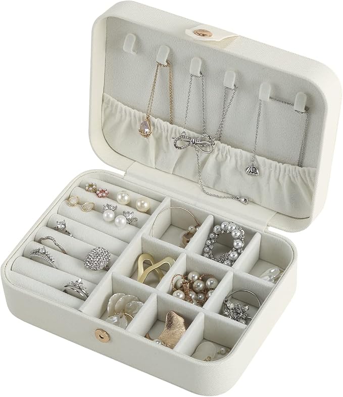 CASEGRACE Travel Jewelry Box Small Jewelry Organizer Case Display Storage for Earrings Necklace Rings Bracelets Portable Jewelry Organizer for Women Girls, White by Casegrace
