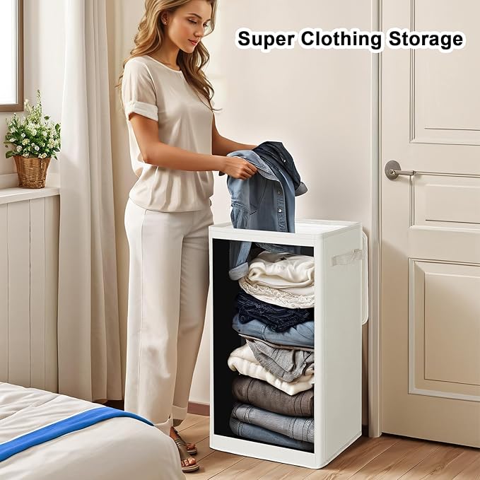 Odonata 75L Slim Laundry Hamper with Lid,Large Foldable Laundry Basket with Removable Bag and Handles Tall Collapsible Dirty Clothes Basket Great for Bedroom, Bathroom, Dorm, College,RV. (Beige, 75L) - Image 3