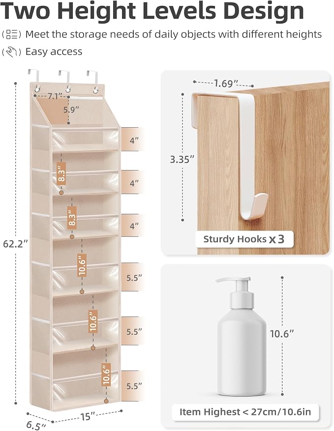 STORAGE MANIAC Over the Door Organizer Large Capacity Hanging Organizer, Clear Deep Pockets Behind Door Closet Organizer and Storage for Nursery, Bathroom, Bedroom, Pantry, 1 Pack Oat Beige - Image 2