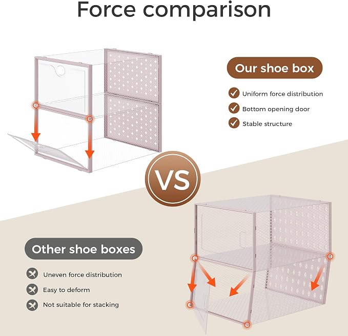 Pinkpum 15 Pack X-Large Shoe Storage Boxes, Shoe Organizer for Closet Clear Plastic Stackable Shoe Dispaly Case Bins Holder, Sneaker Storage for Sneakerheads Pink - Image 6
