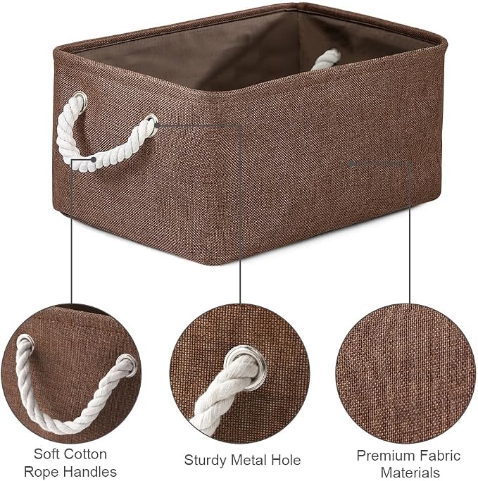 TheWarmHome Decorative Basket Rectangular Fabric Storage Bin Organizer Basket with Handles for Clothes Storage (Brown,Large-3Pack,15.7L*11.8W*8.3H) - Image 7