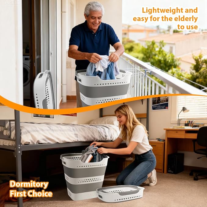 42L Medium Collapsible Plastic Laundry Basket with Handles, Foldable Laundry Basket Hamper, Pop Up Storage Container Organizer for Washing Storage (Gery, 17 Inch * 13 Inch * 15 Inch) - Image 7